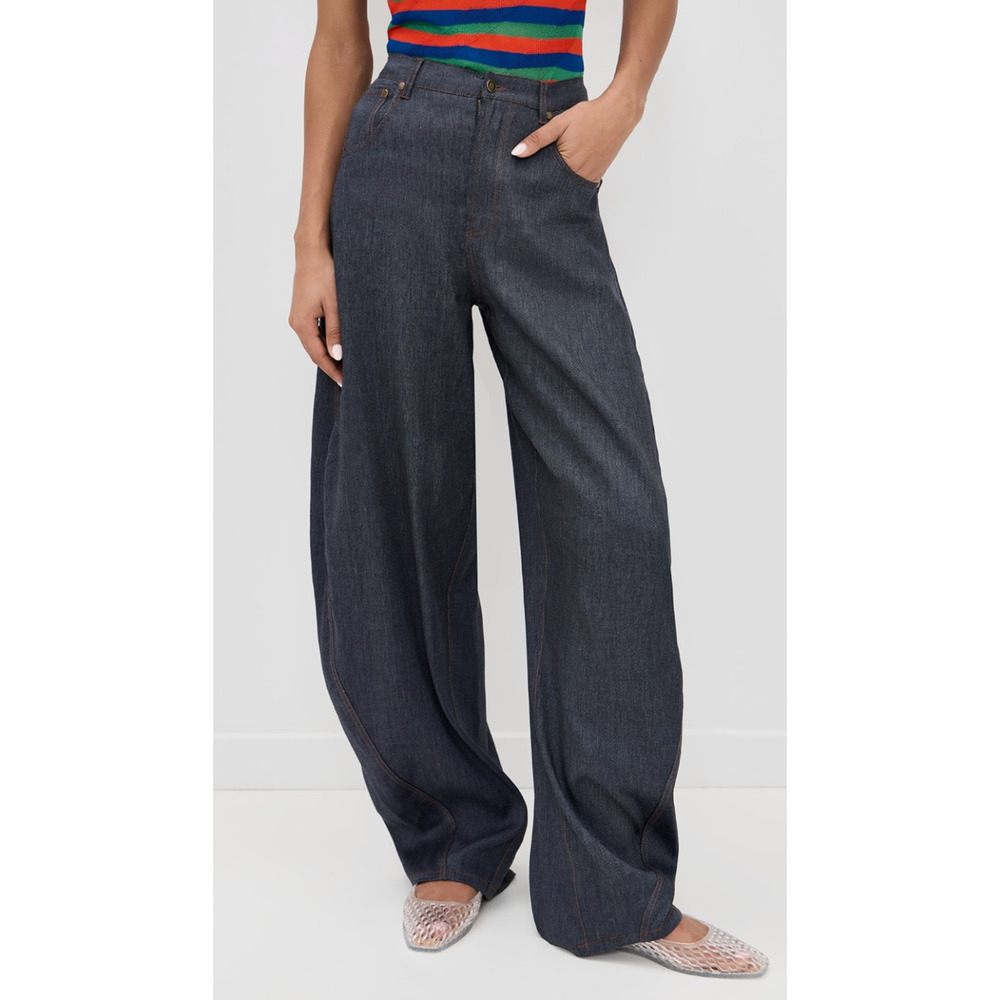STAUD Harrison Pants Chambray Barrel Leg Relaxed Linen Blend Size 2 $325